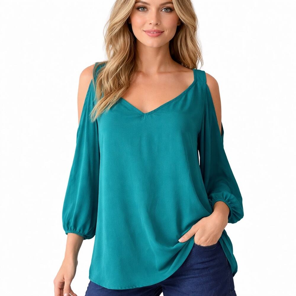 Nine Britton Teal Off Shoulder Flowy Tunic Blouse L